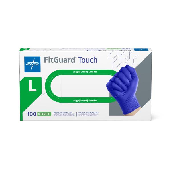 Medline FitGuard Touch Powder-Free Nitrile Exam Gloves, Size L, Dark Blue